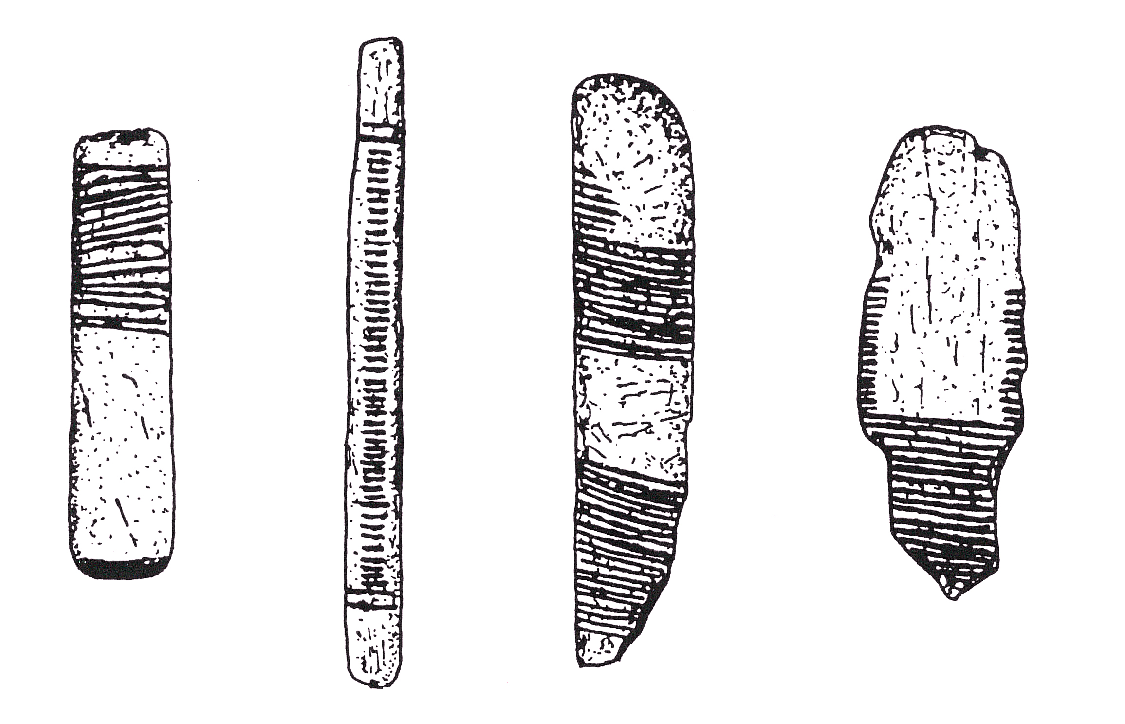 Ossa intagliate del Paleolitico superiore (dal 35'000 al 20'000 a. C.).